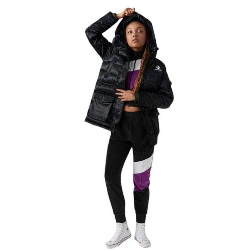 💖MEGA SALE💖Converse Iridescent Sideline Jacket Black Women's S XS 10006987-A02 - Picture 8 of 12